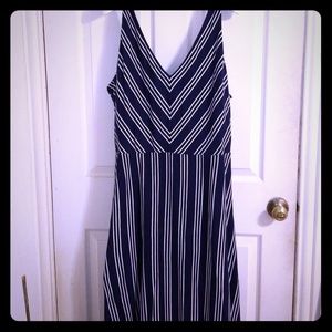LC Lauren Conrad Navy & White V Neck Maxi Dress